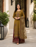 Dusty Gold Embroidered Chiffon Party Wear Set (Copy)