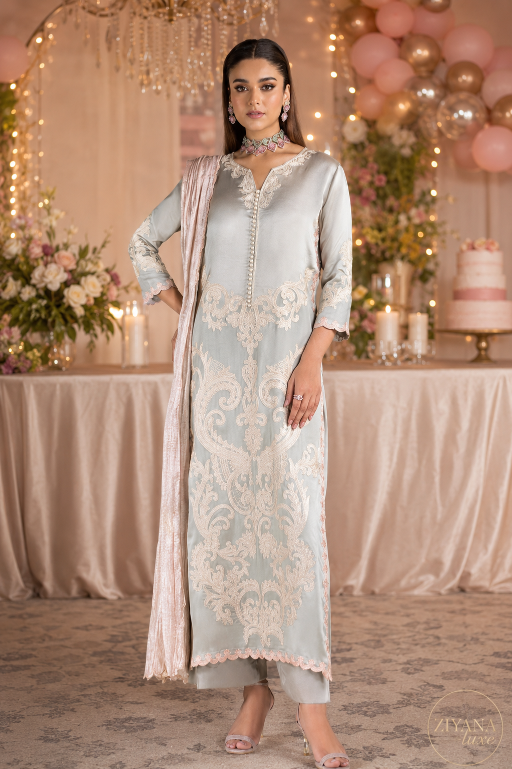 ZIYANA Luxe – Celestial Grace Shamouse Silk 3-Piece Suit