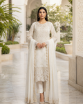 White Chiffon A-Line 3-Piece Women's Pakistani Suit
