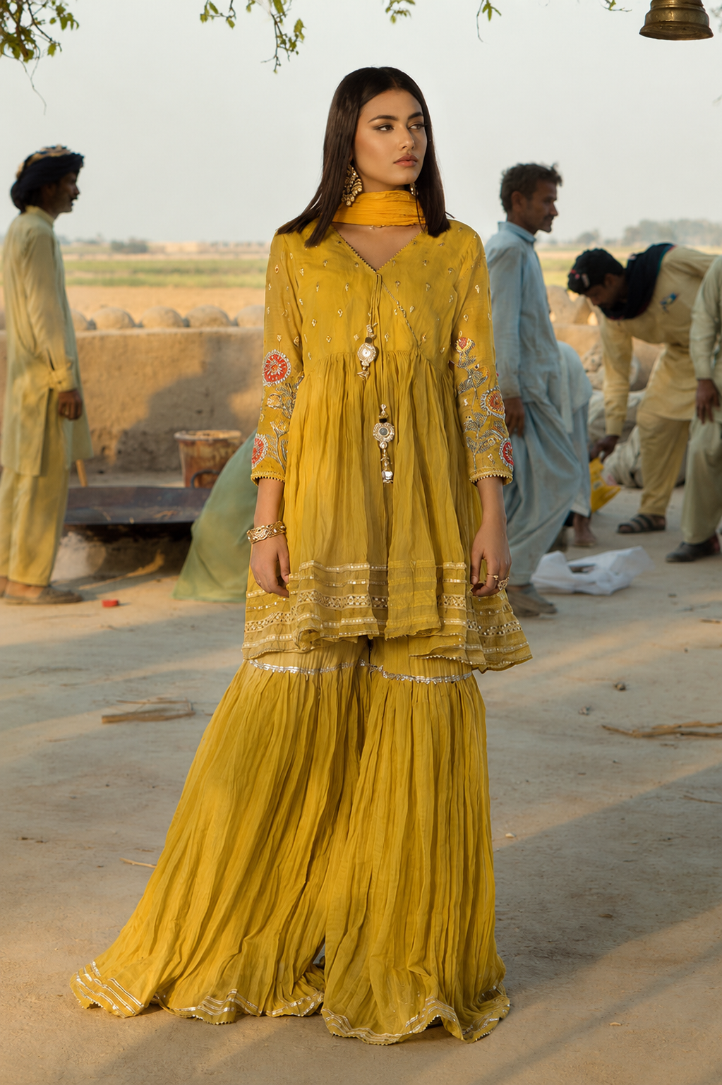 Ziyana Luxe Mustard Summer Collection – Embroidered 3-Piece Suit