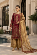 Dusty Gold Embroidered Chiffon Party Wear Set