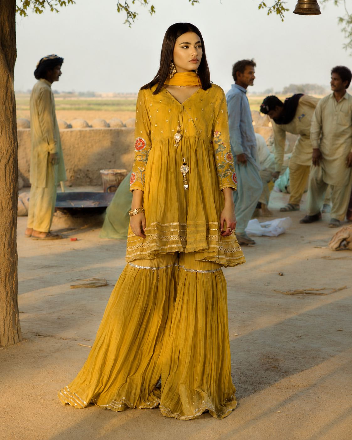 Ziyana Luxe Mustard Summer Collection – Embroidered 3-Piece Suit