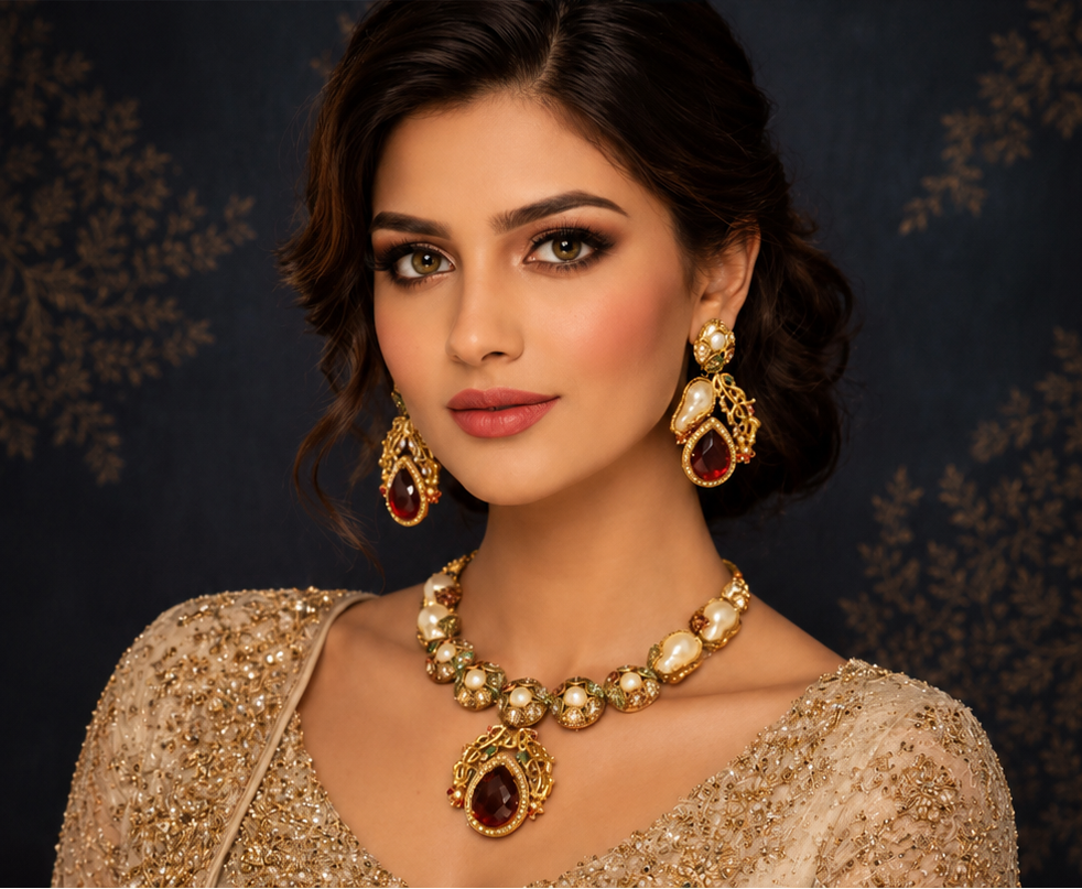Ruby Elegance Pearl Necklace Set