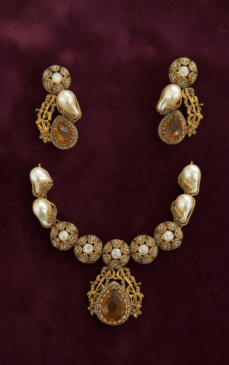 Amber Pearl Royal Necklace SeT