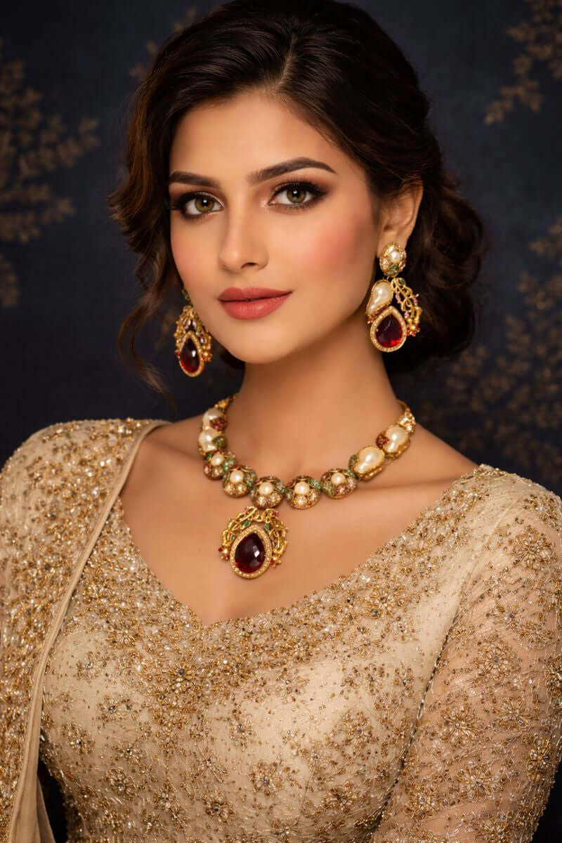 Ruby Elegance Pearl Necklace Set