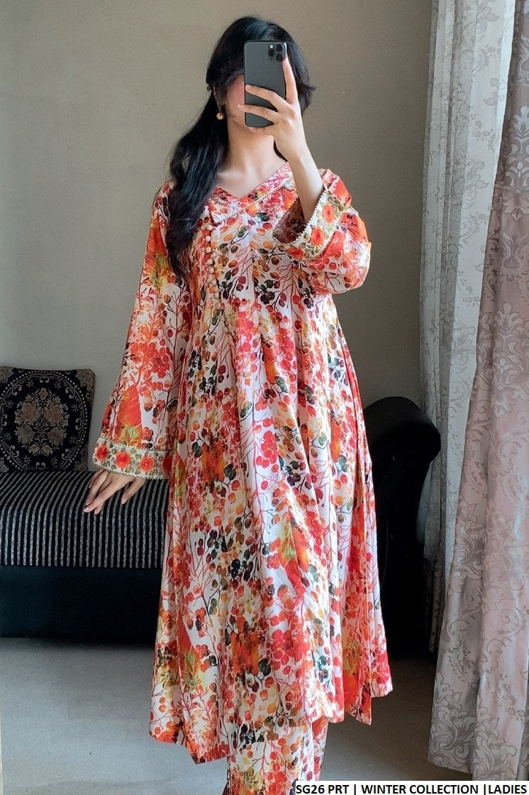 Printed Silk Winter Collection – Floral Digital Print 2-Piece Co-Ord Set