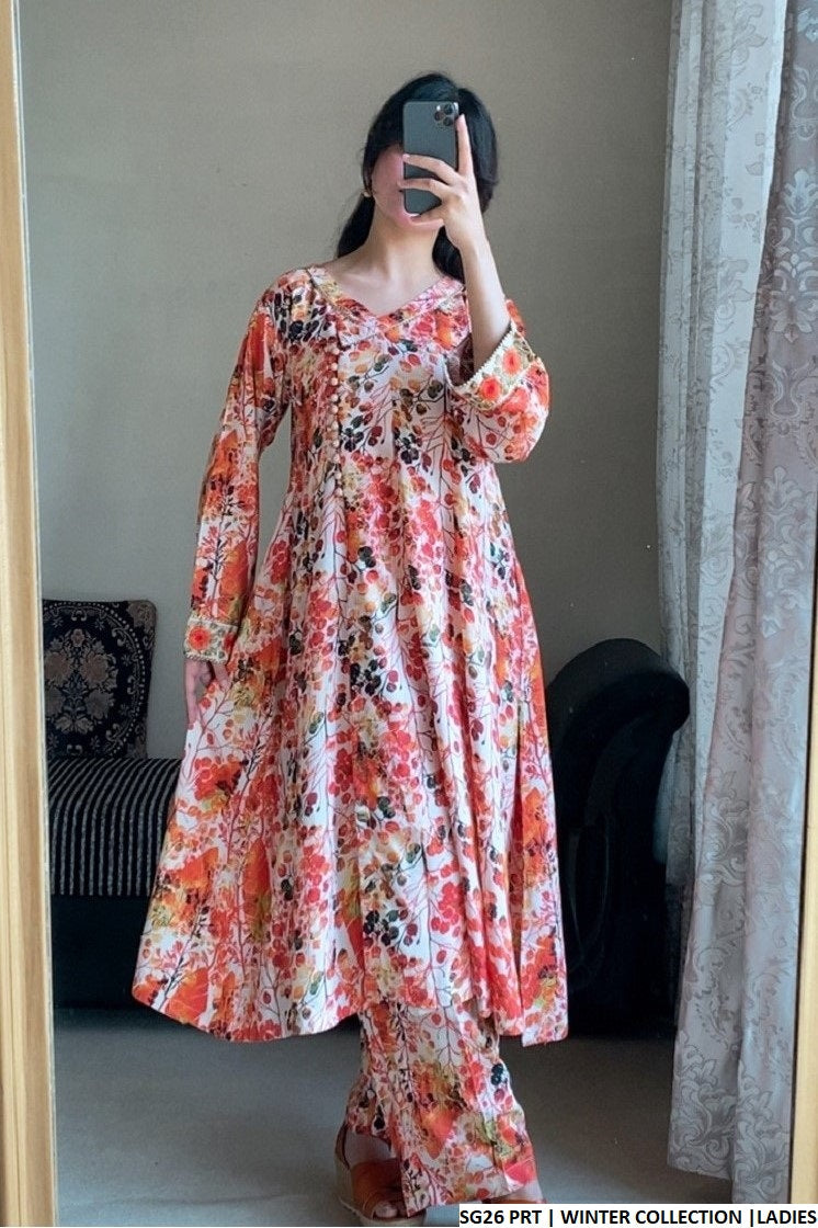 Printed Silk Winter Collection – Floral Digital Print 2-Piece Co-Ord Set