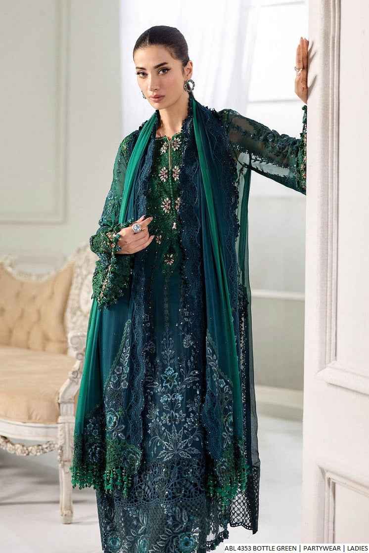 BOTTLE GREEN Party Wear – Embroidered Luxury 3-Piece Suit
