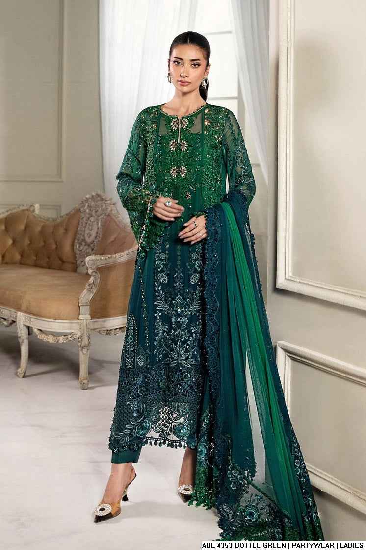 BOTTLE GREEN Party Wear – Embroidered Luxury 3-Piece Suit