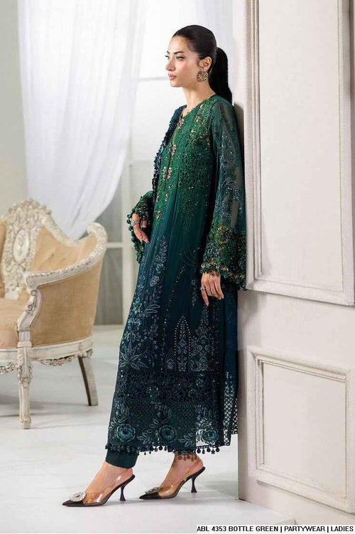 BOTTLE GREEN Party Wear – Embroidered Luxury 3-Piece Suit
