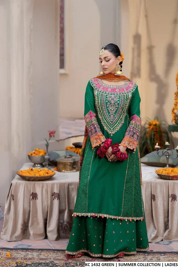 Luxury Green Festive Wear – 3-Piece Ensemble