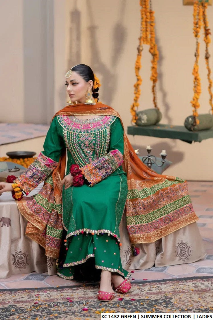 Luxury Green Festive Wear – 3-Piece Ensemble