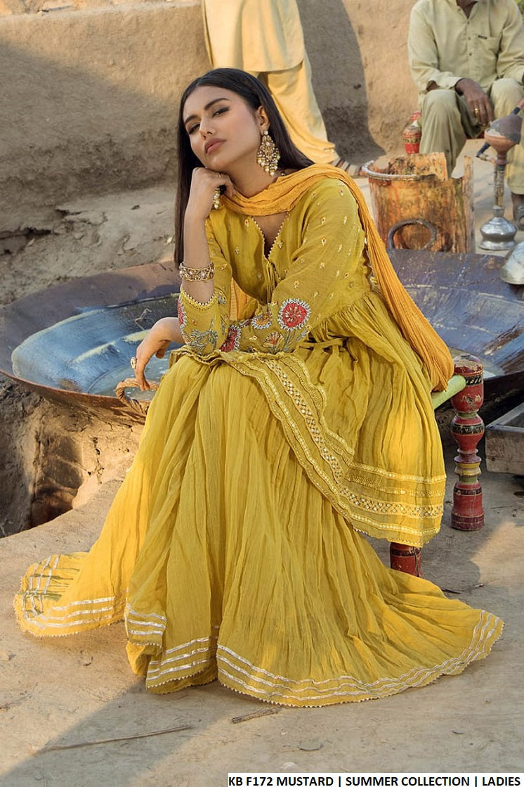 Ziyana Luxe Mustard Summer Collection – Embroidered 3-Piece Suit