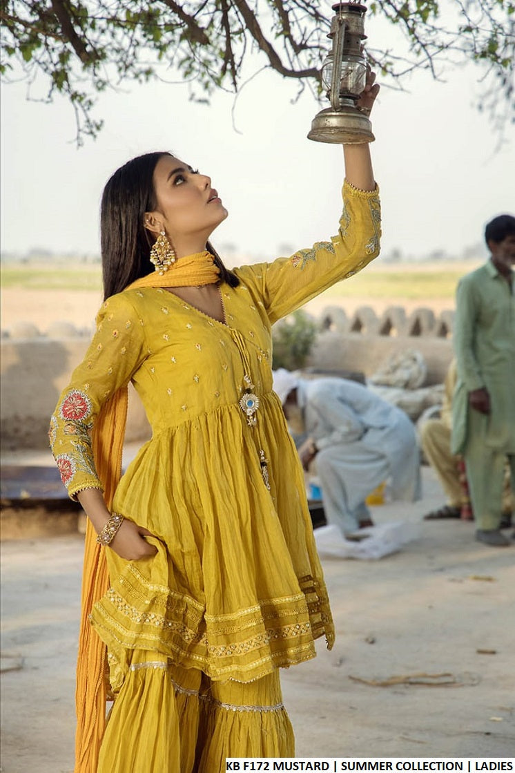 Ziyana Luxe Mustard Summer Collection – Embroidered 3-Piece Suit