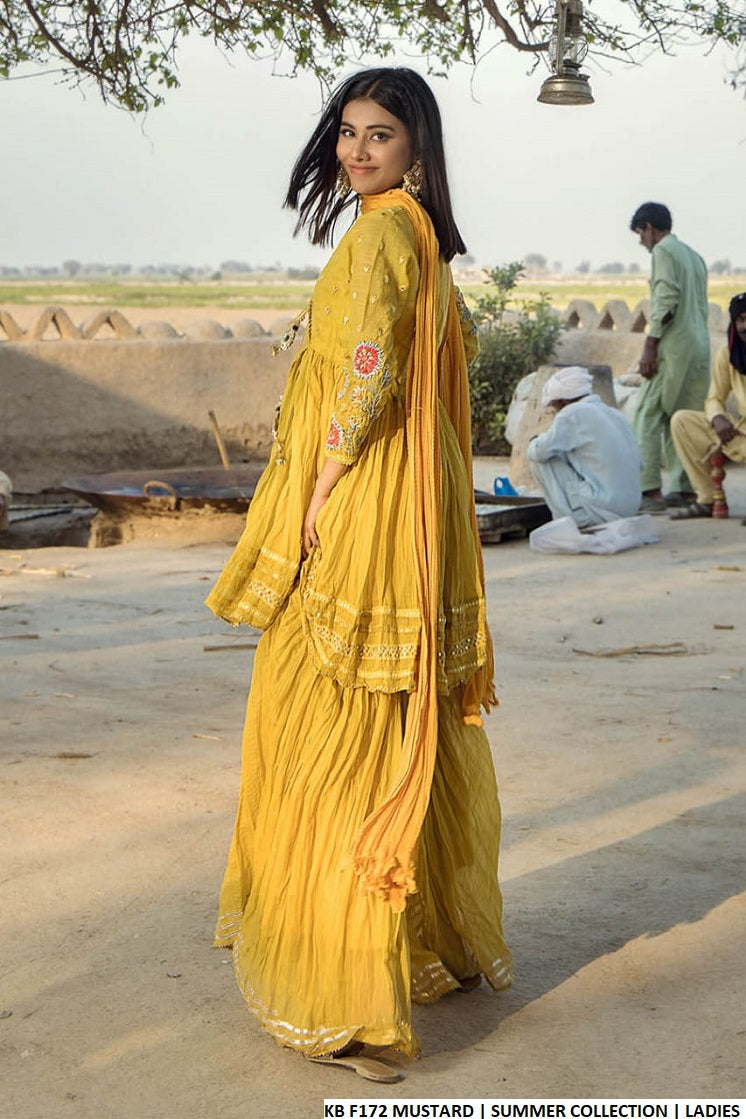 Ziyana Luxe Mustard Summer Collection – Embroidered 3-Piece Suit