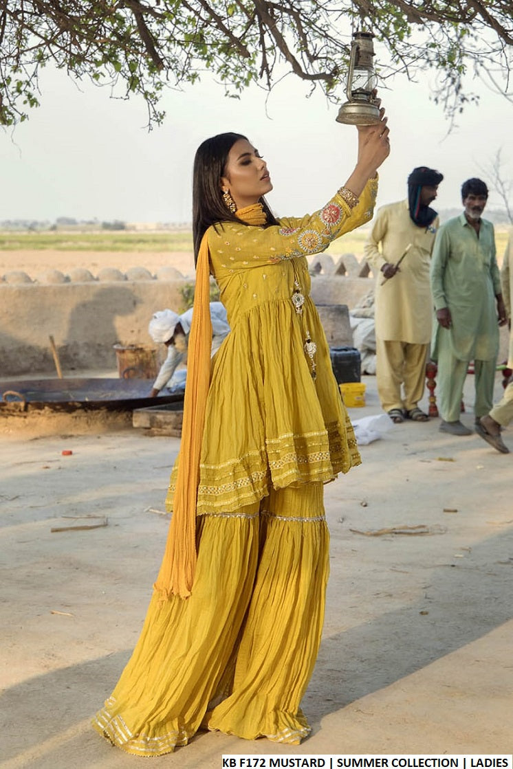 Ziyana Luxe Mustard Summer Collection – Embroidered 3-Piece Suit