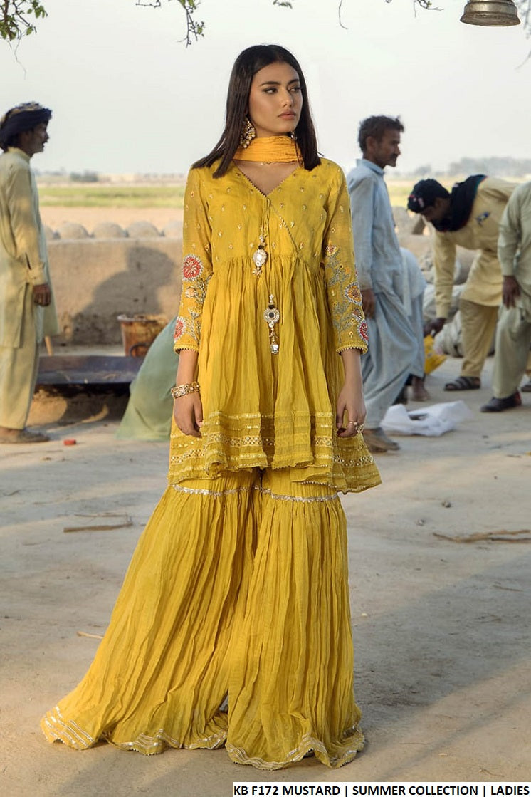Ziyana Luxe Mustard Summer Collection – Embroidered 3-Piece Suit
