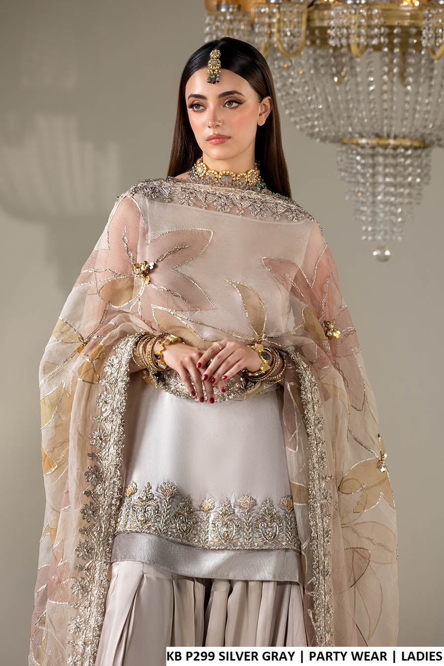 Ziyana Luxe Silver Gray Party Wear – Embroidered 3-Piece Suit
