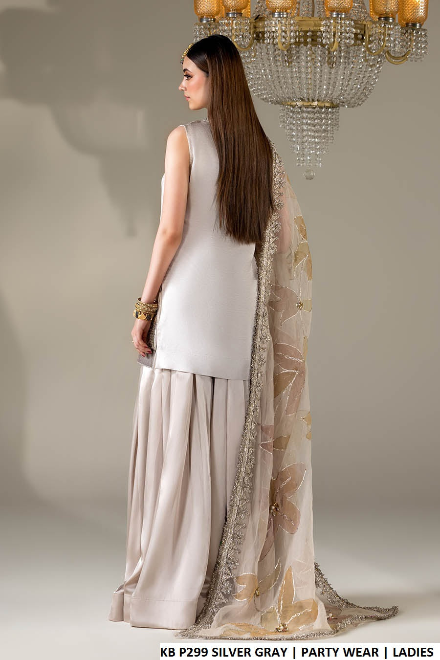 Ziyana Luxe Silver Gray Party Wear – Embroidered 3-Piece Suit