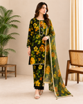 Black Floral Swiss Lawn 3 Piece Pakistani Suit with Silk Dupatta | ZIYANA LUXE