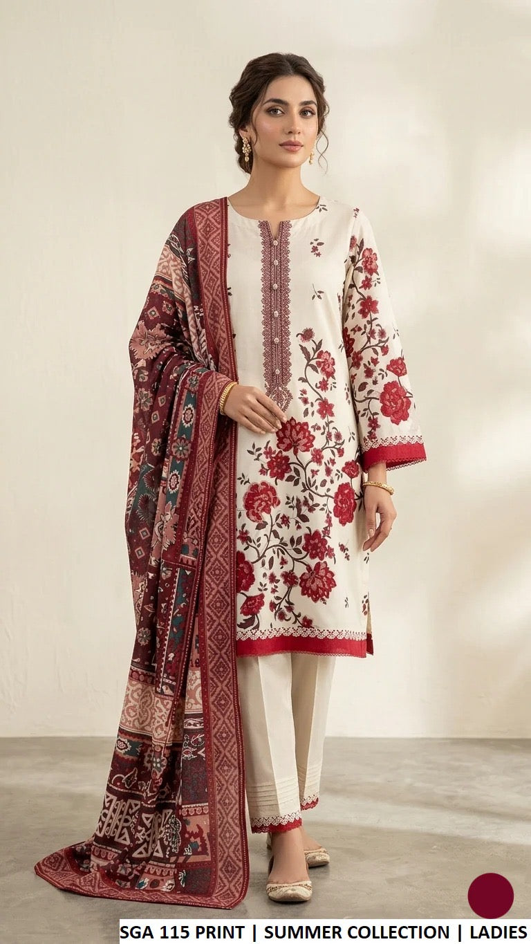 Crimson Bloom Lawn 3-Piece Suit ZIYANA Luxe