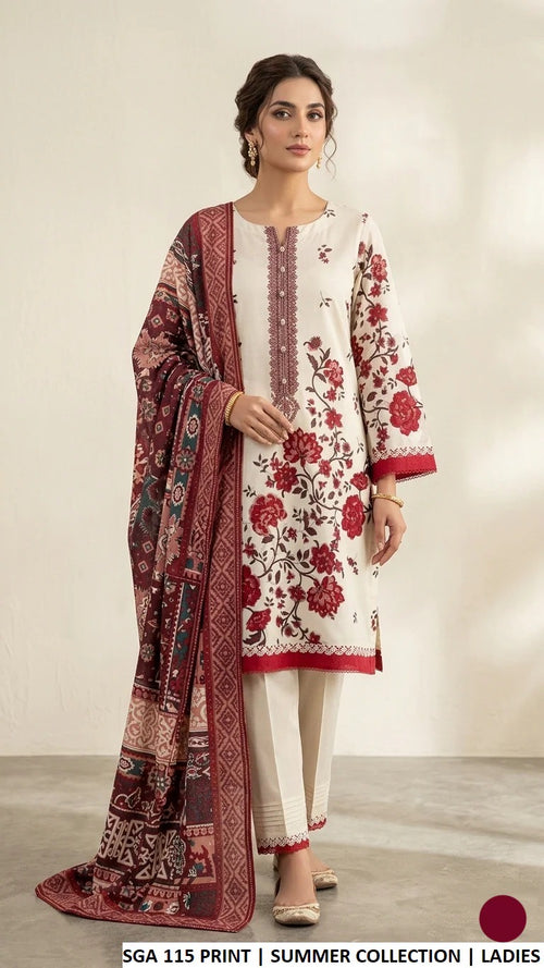 Crimson Bloom Lawn 3-Piece Suit ZIYANA Luxe