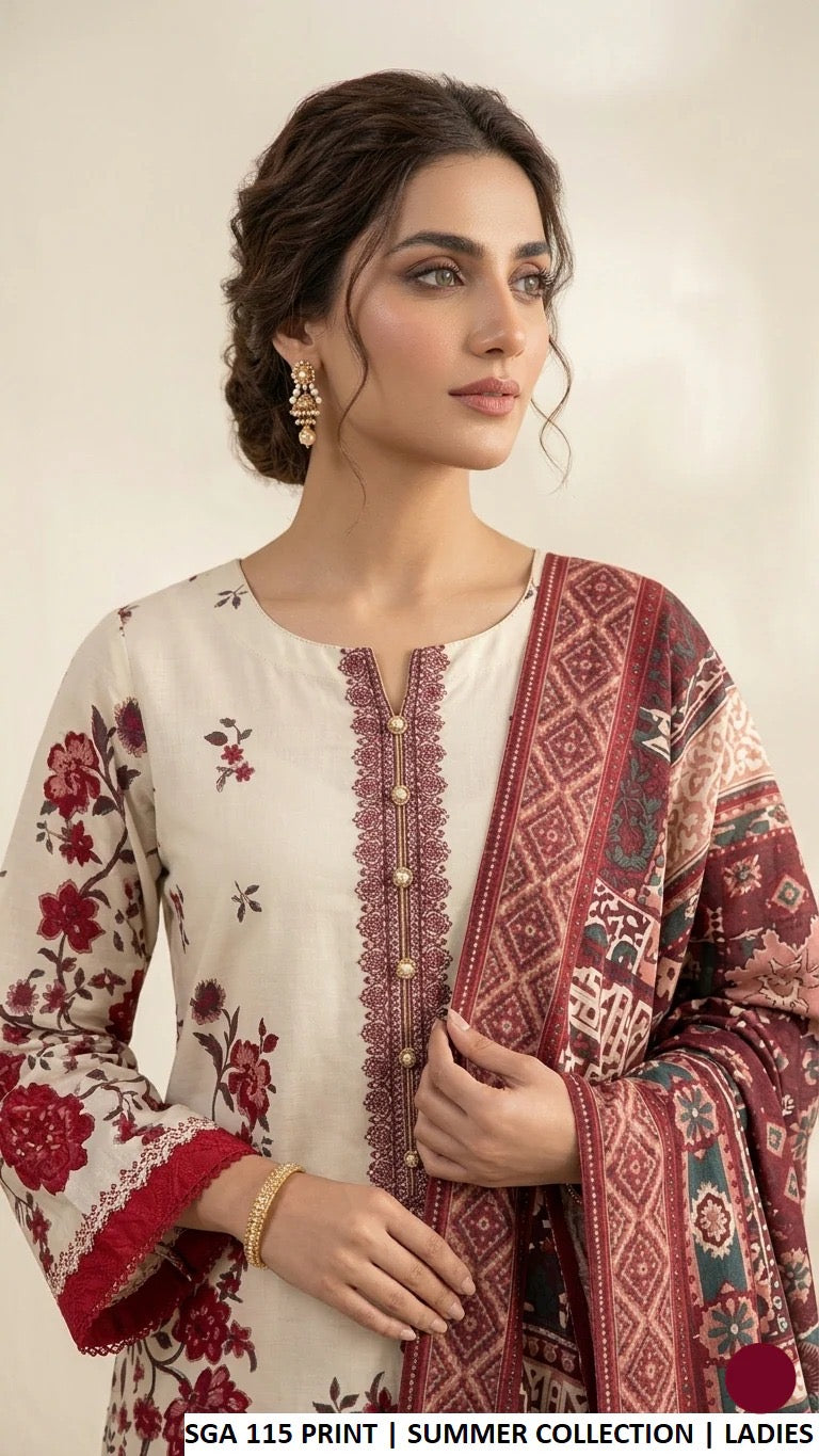 Crimson Bloom Lawn 3-Piece Suit ZIYANA Luxe